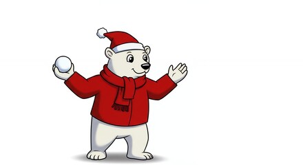 Cartoon polar bear with snowball