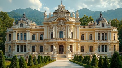Fototapeta premium Historic european palace with baroque architecture style high resolution image