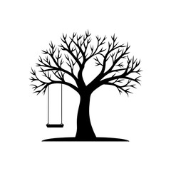 tree swing silhouette on white background  .svg