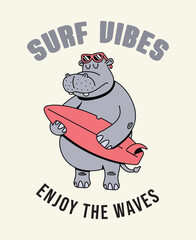 hippo flamingo float retro cartoon cute illustration