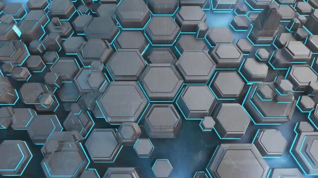 Abstract Hexagon Pattern Animation with Glowing Light and Metallic Texture