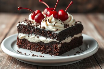 Chocolate cherry cake images, photos, illustration, horizontal