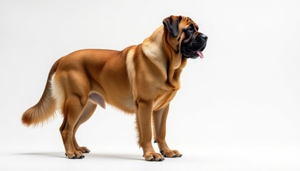 Obraz premium Majestic mastiff, powerful stance, white background, powerful dog, photography, fawn