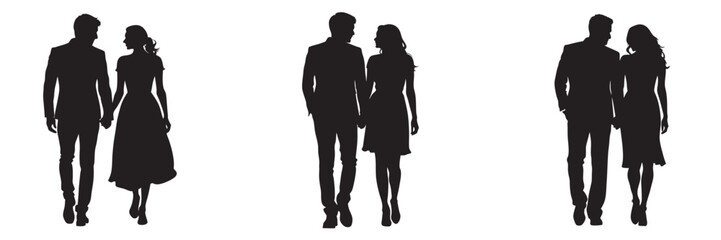 Silhouettes of romantic couple, couple collection set, couple lovers romantic moment vector illustration