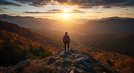 Golden Hour Solitude: Mountaintop Sunset Majesty