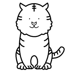 座っているトラの白黒イラスト