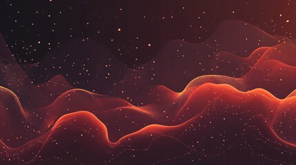 Gradient from vibrant red to dark brown with soft abstract waves and glowing dots.
