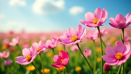 Obraz premium Vibrant spring blossoms in a field of colorful flowers , botany, daytime, wildflowers