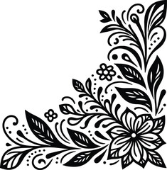 Beautiful floral corner frame vector silhouette illustration isolated on a white background