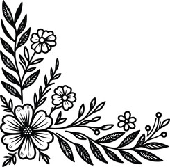 Beautiful floral corner frame vector silhouette illustration isolated on a white background
