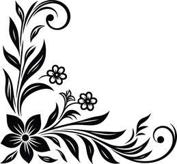 Beautiful floral corner frame vector silhouette illustration isolated on a white background
