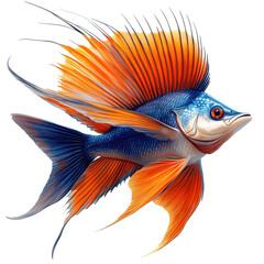 Fototapeta premium Exotic finned fish with vibrant scales and feathery fins in deep waters