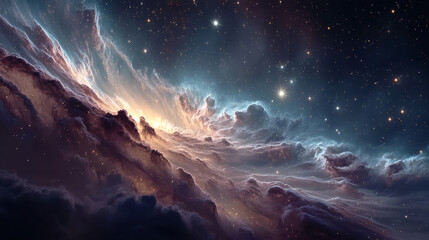 Cosmic nebula displaying sparkling stars deep space digital art celestial environment wide view