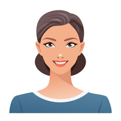 Flat Vector. Portrait of only one Woman. Simple Background.