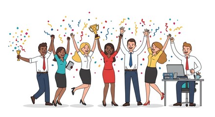 Obraz premium Cartoon of office workers throwing confetti and cheering in joy