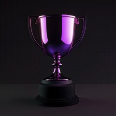 3D render of a purple and black trophy with a light inside, against a solid dark background. The rendering was done in Blender, with a shiny, glossy material and texture in a.