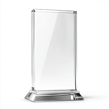 empty glass trophy mockup clear acrylic award design template for a transparent crystal prize plate.