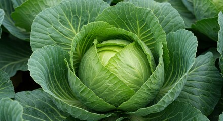 Obraz premium Close-up of a head of fresh green cabbage