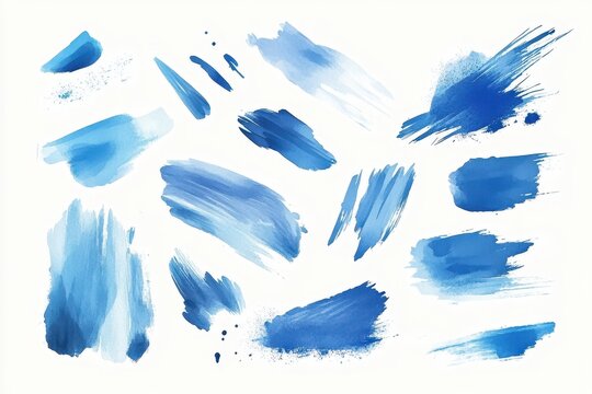 Collection of assorted blue paint strokes and splatters
