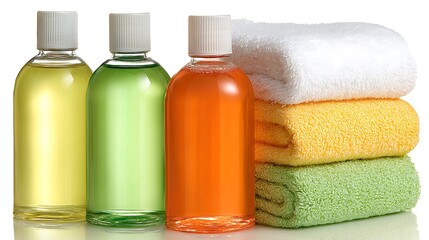 Spa Day Essentials Colorful Bottles  Soft Towels.