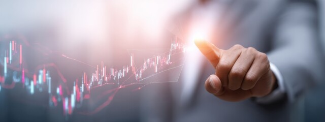 Stock market investment and technical analysis,Virtual screen stock chart,Investor analyze stock market index chart,Price indicators, Global asset investment strategie