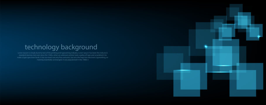 Abstract technology futuristic digital graphic concept square pattern with lighting glowing particles square elements on blue background. Vector illustration.