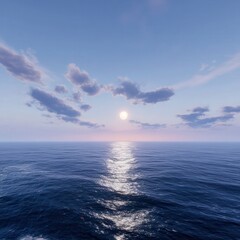 Obraz premium Game rendering style materialsï¼ŒA panoramic view of the vast sea from a high altitude under the setting sun ã€Only the sea surface, Calm and strong perspective --profile u38z5ol.