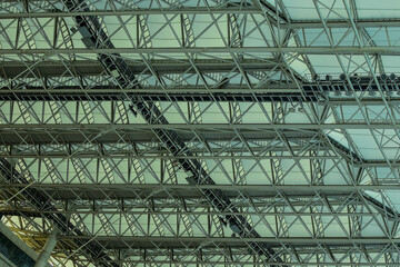 Close-up of the stadium ceiling. Modern architecture, modern city building. Exterior design. Details of modern architecture. Building abstract. Building background.