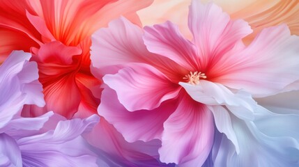 Colorful field of abstract floral motifs, pink, red, and white petals swirling in design