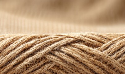 Fototapeta premium High-resolution macro of coarse jute textile with visible fibers and earthy tones, soft shadows between threads, rustic and warm texture