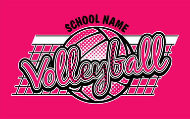 volleyball team design with ball and net for school, college or league sports