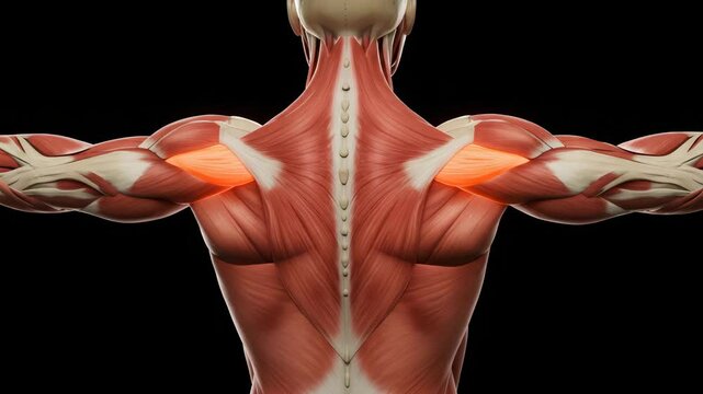 Detailed anatomy of human shoulder and back muscles