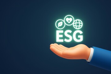 3D Hand Holding ESG Symbols with Simple Graphic Design Elements