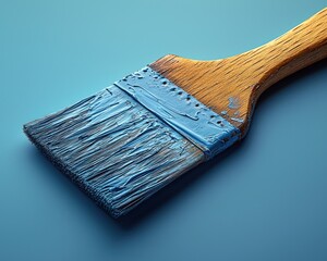Close-up of a paintbrush with blue paint against a smooth background