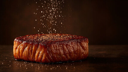極厚ステーキに塩をふる贅沢な瞬間/Seasoning the Perfect Steak with a Touch of Salt Generative AI