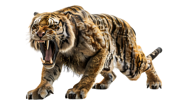 A saber-toothed tiger with a transparent background.