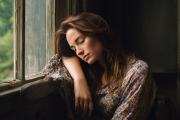 Fototapeta premium Woman Exhibiting Fatigue in Bright Sunlight