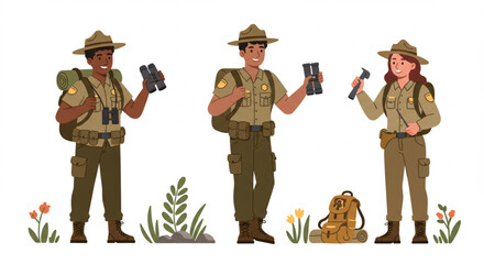 National park ranger and conservation for commercial use, flat vector style