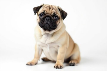 Obraz premium Adorable pug dog sitting, isolated on white background, isolated, puppy