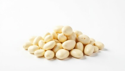 A single pile of white beans against a bright white background, natural, food