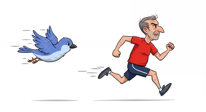 Man running away from bird illustration