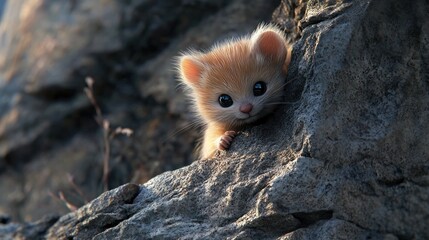 Curious critter peeks from behind rocky outcrop, An endearing wildlife moment