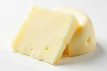 Close-up of creamy white cheese against white backdrop, detail, cuisine