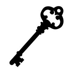 Detailed vintage key silhouette with intricate patterns and elaborate design features