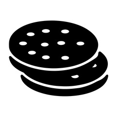 Monochrome silhouette of a sandwich cookie with cream filling and textured top