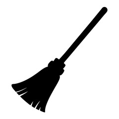 Silhouette of a Broom on a White Background, Useful Tool for Cleaning