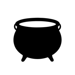 Silhouette of a black cauldron with a white background, perfect for spells