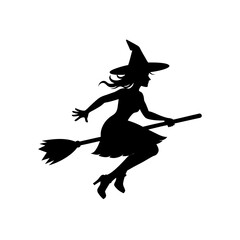 witch broom silhouette on white background  
