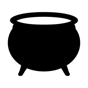 Simple black silhouette of a cauldron filled with a mysterious white liquid
