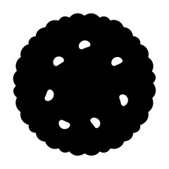 Simple monochrome drawing of a delicious chocolate chip cookie on white background